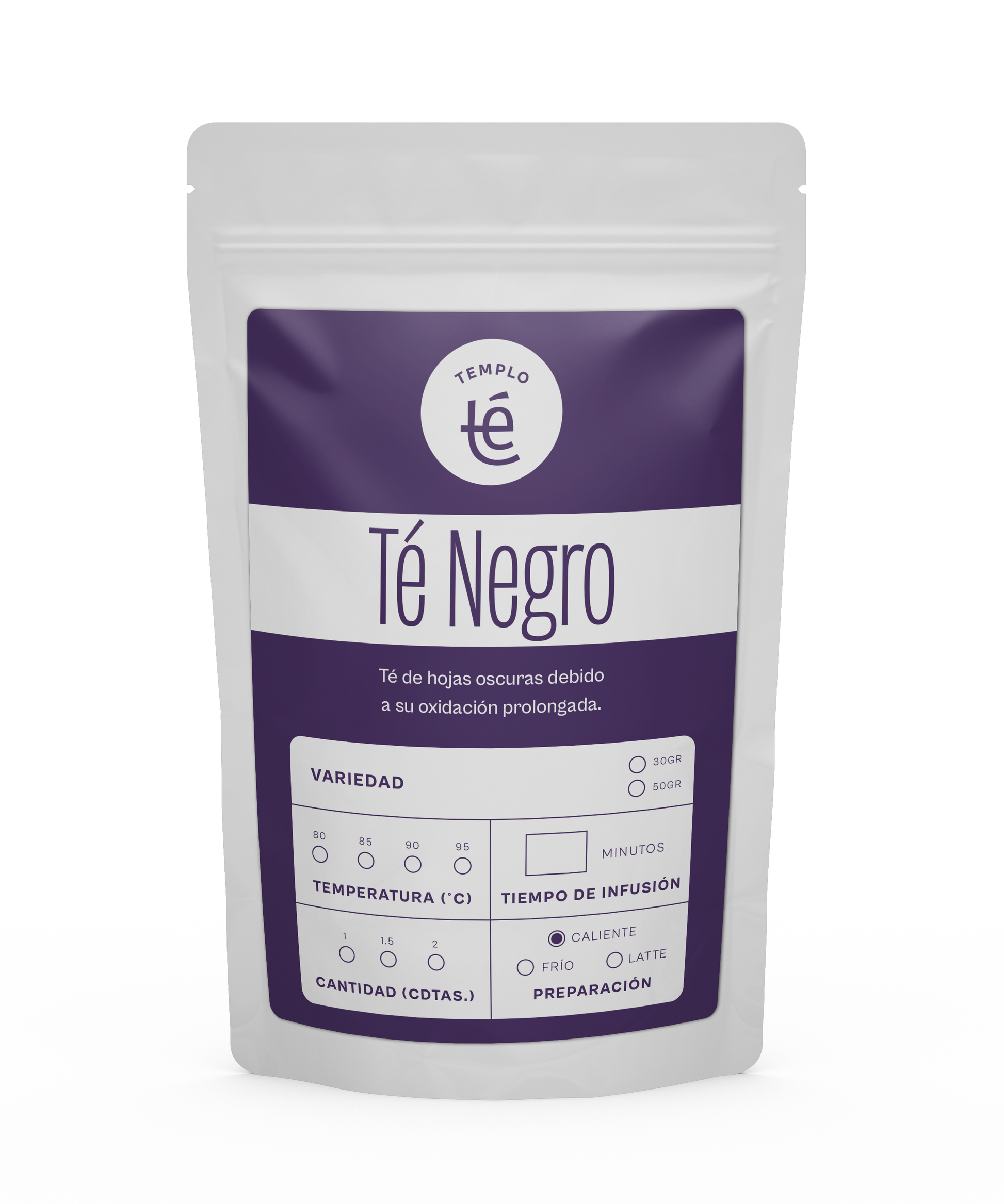 Bolsa de 30 o 50 gramos de té negro en hebra.