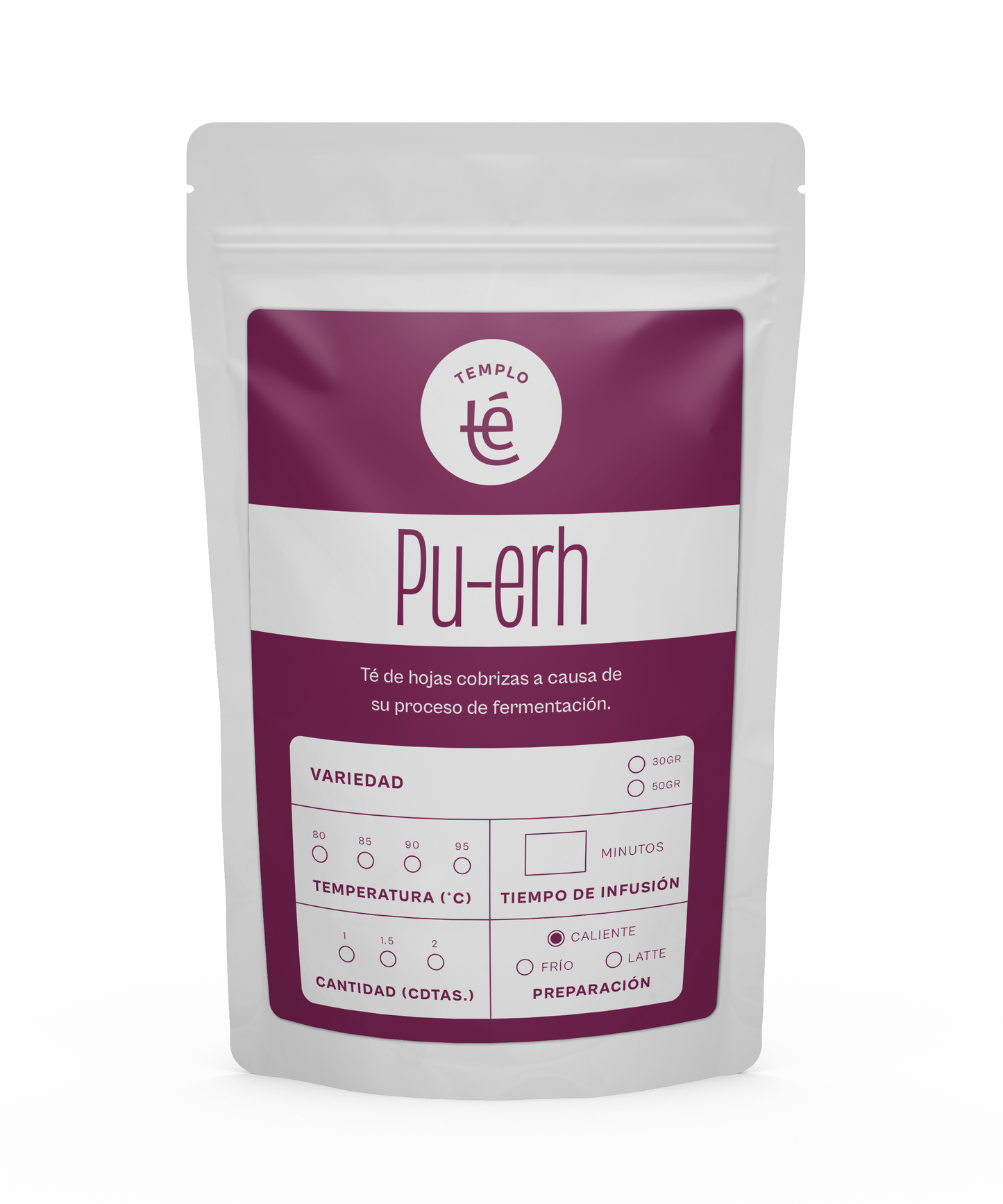 Bolsa de 30 o 50 gramos de té Pu Erh en hebra.