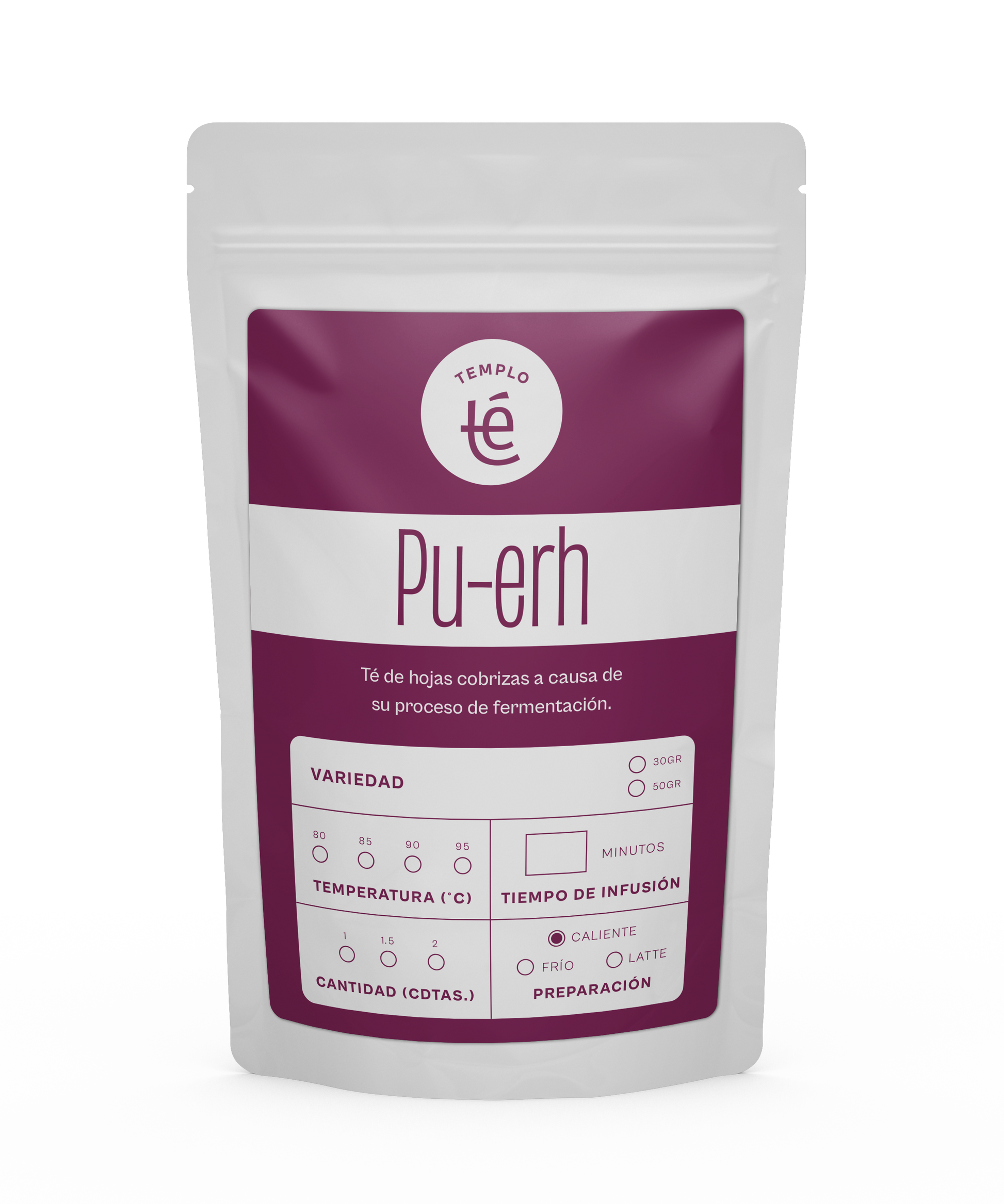 Bolsa de 30 o 50 gramos de té Pu Erh en hebra.